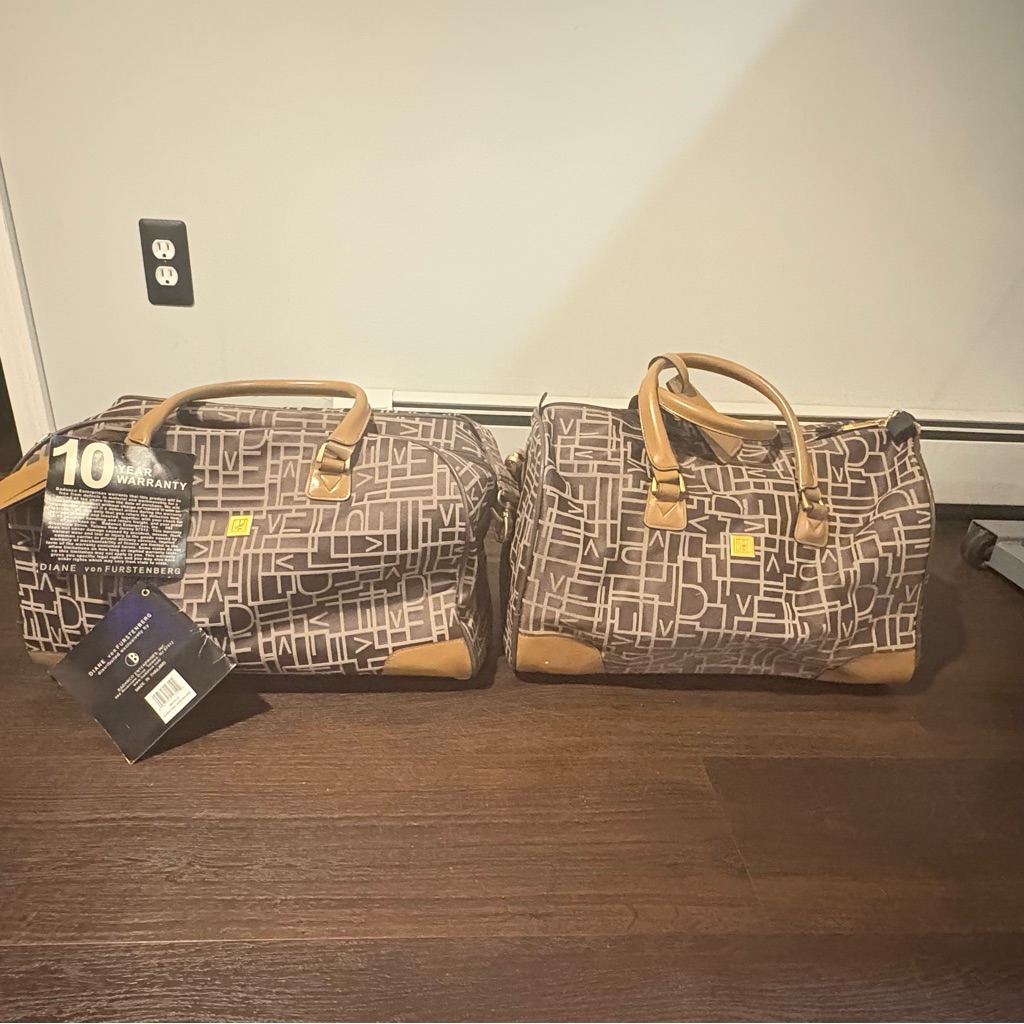 Vintage Diane Von Furstenberg Dvf 2 Piece Logo Travel Overnight Bags Brown